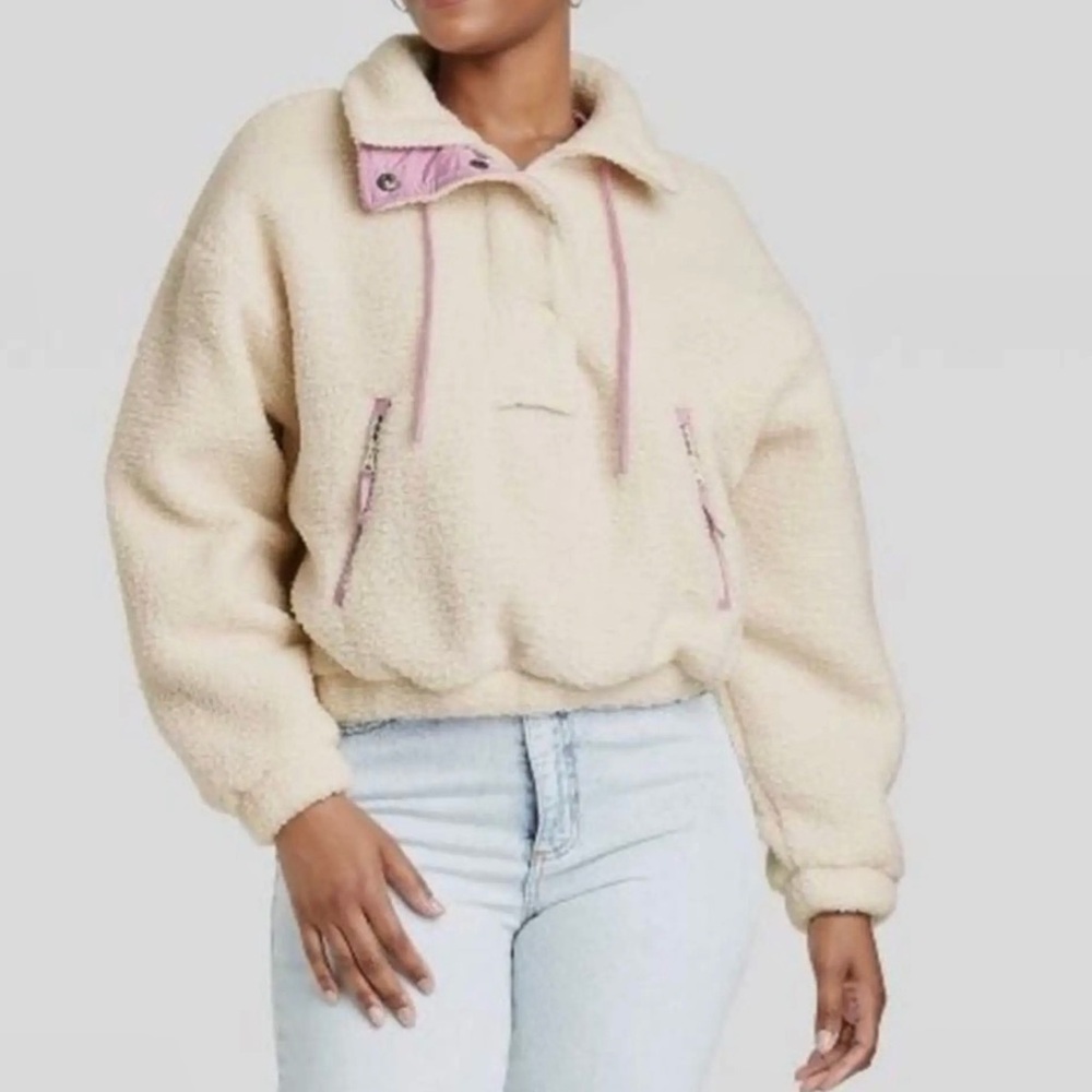 Cream and Pink Teddy Jacket